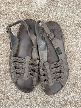 NWOT Bass Brown Braided Leather Slingback Sandals